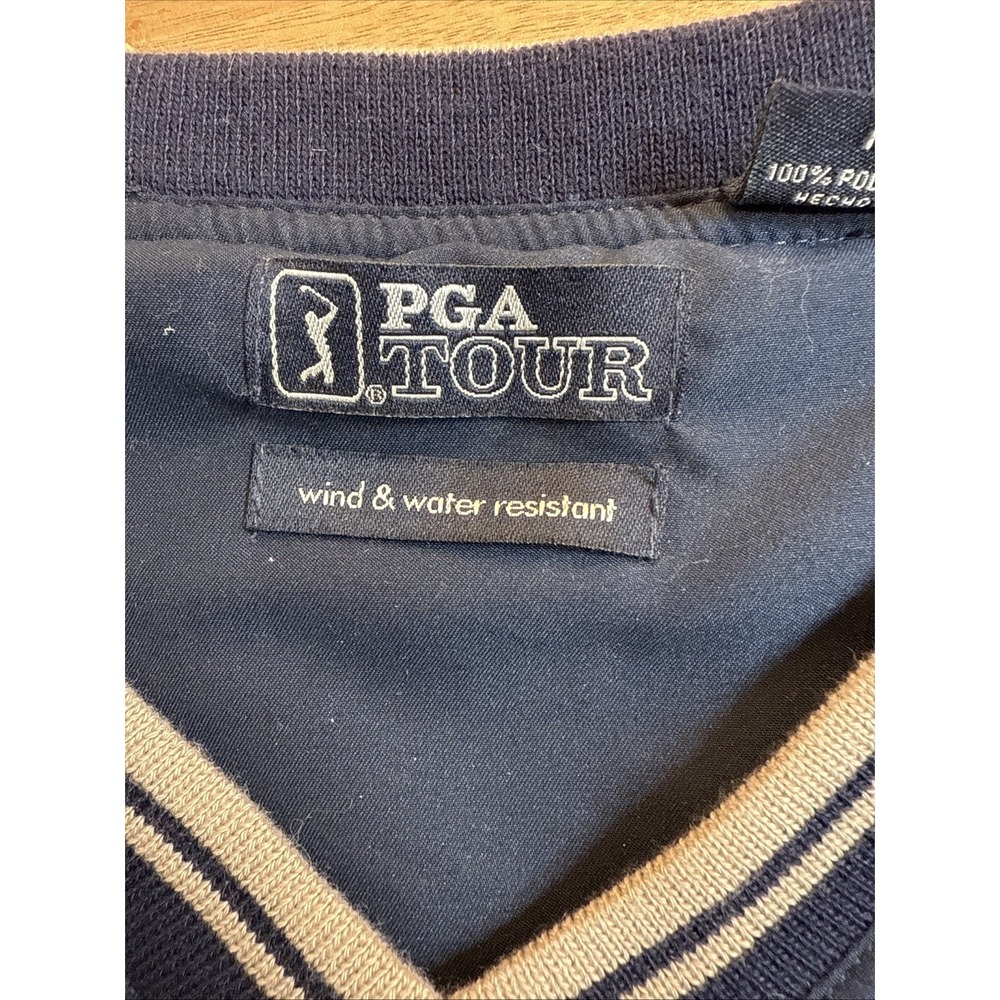 Golf PGA Tour Wind/Water Resistant Pullovr V Neck Men Med Removable Sleeves Navy - Picture 2 of 7